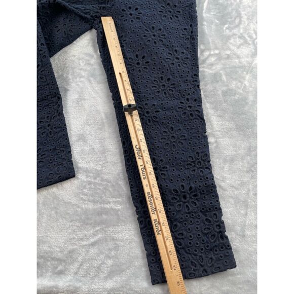 J Crew Pants 0 Navy Blue Pinwheel Eyelet Embroidery Cafe Capri 65899 - Picture 12 of 16